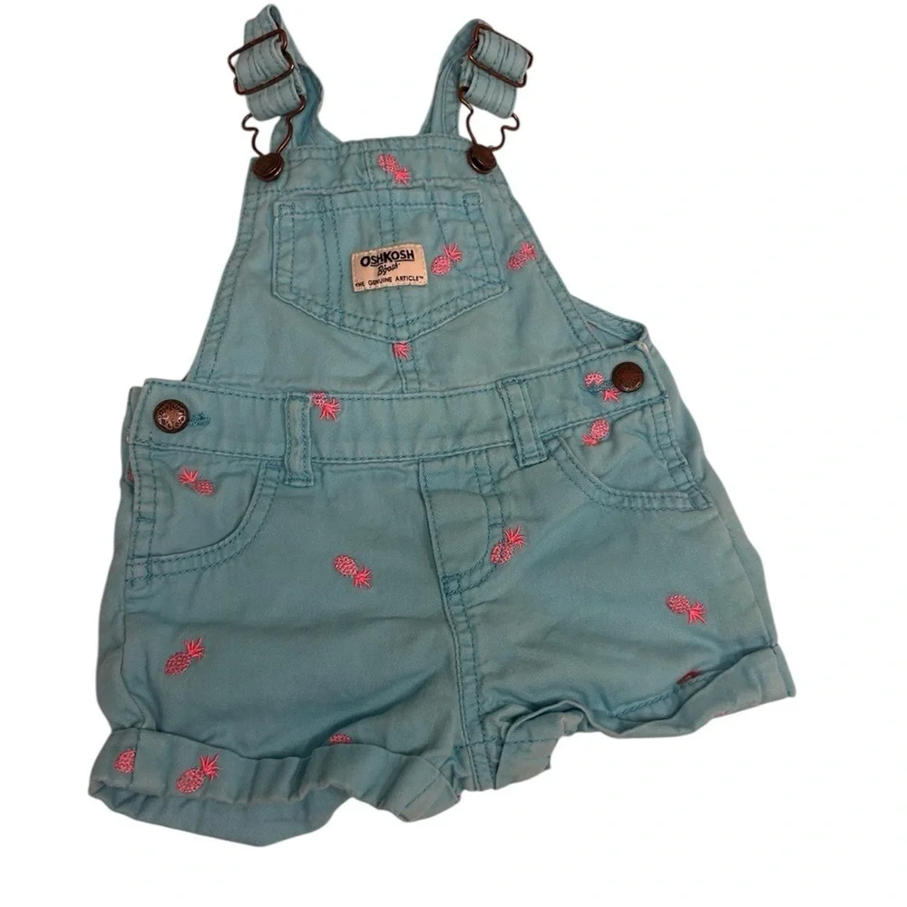 OshKosh B'gosh Kids Blue Overalls with Pink pineapples, size 12 months